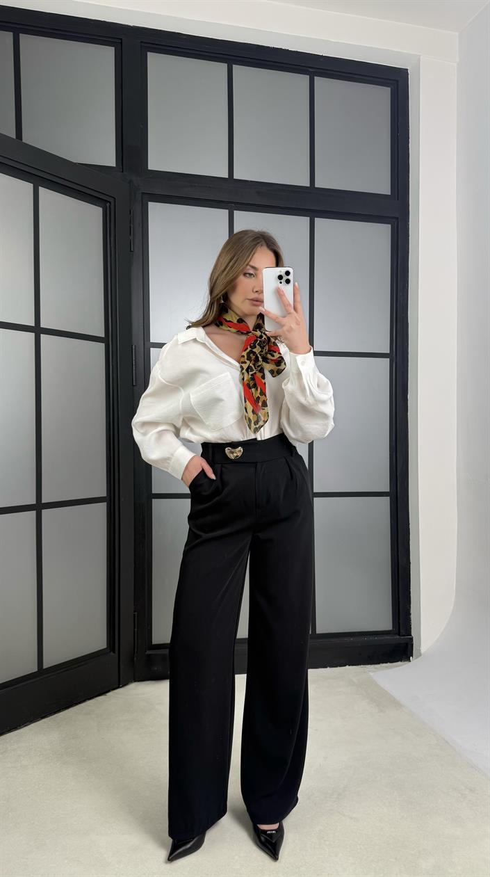 Siyah Gold Toka Detaylı Pantolon GAUS-01168