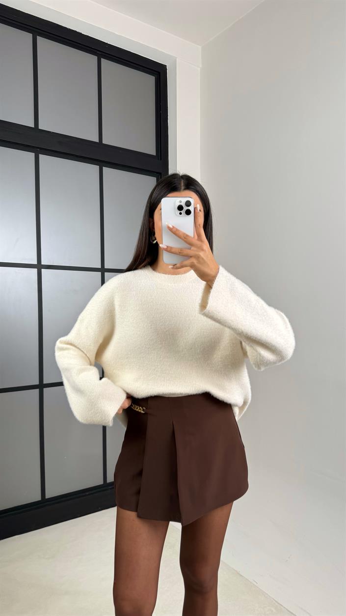 Krem Yumuşak Dokulu Triko Kazak GAUS-00508