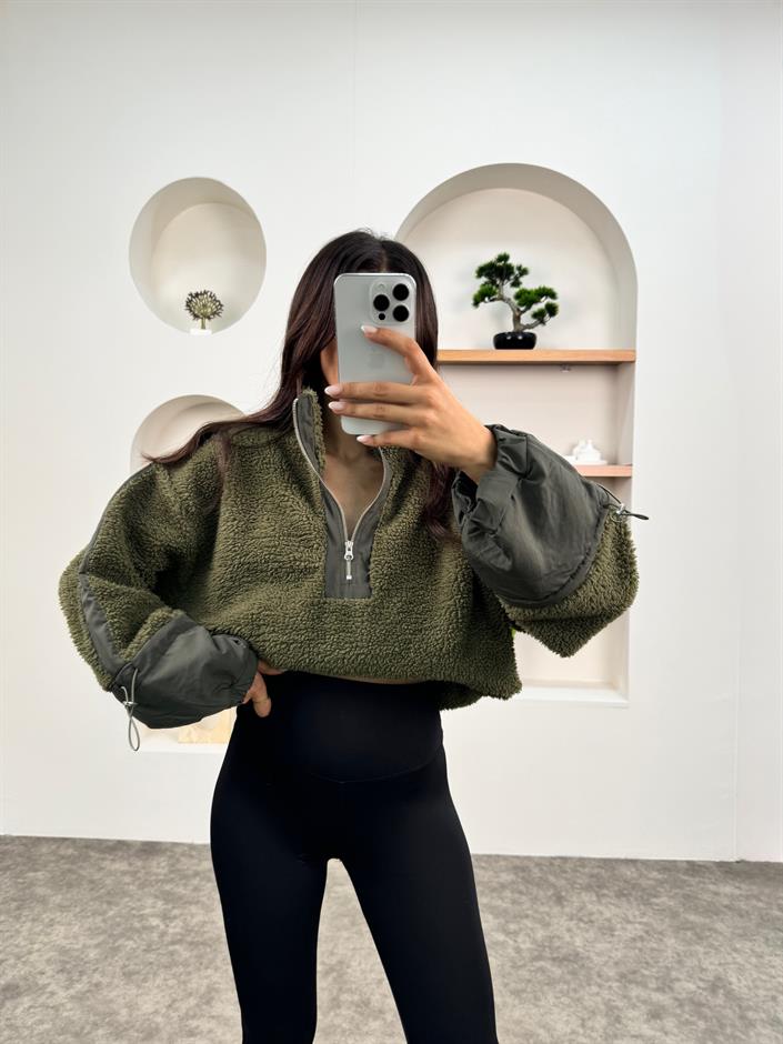 Wons Haki Peluş Sweatshirt