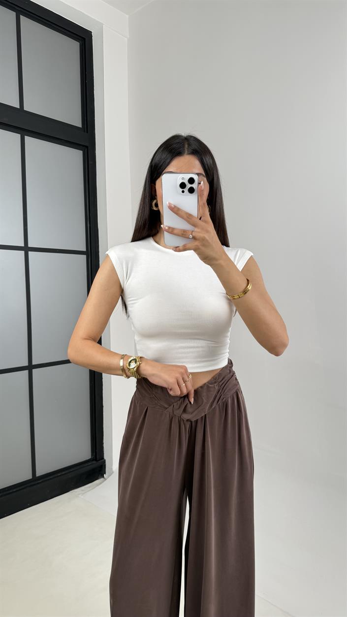 Kahve Beli Çapraz Lastikli Bol Paça Oys Muadil Pantolon Gaus00607