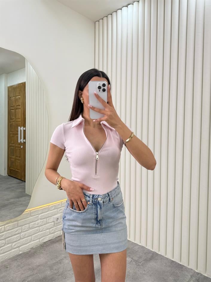 Pembe Önü Fermuarlı Tshirt Gaus00330