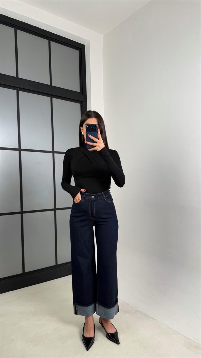 Lacivert Paça Katlama Detaylı Jean GAUS-00744