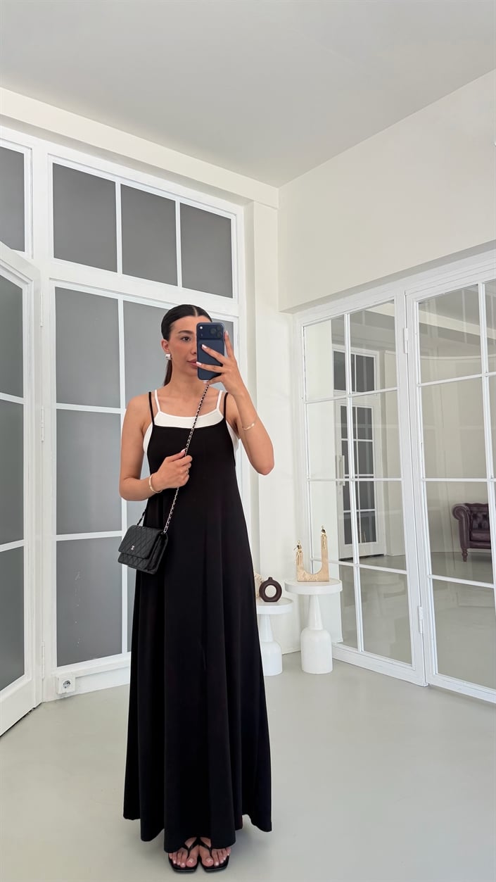 Siyah Atlet Detaylı Tasarım Elbise GAUS-01737