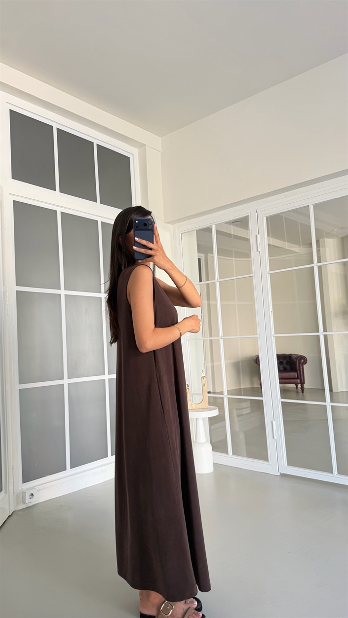 Kahve OYS Model Sıfır Kol Basic Elbise GAUS-01729 GAUS-01728