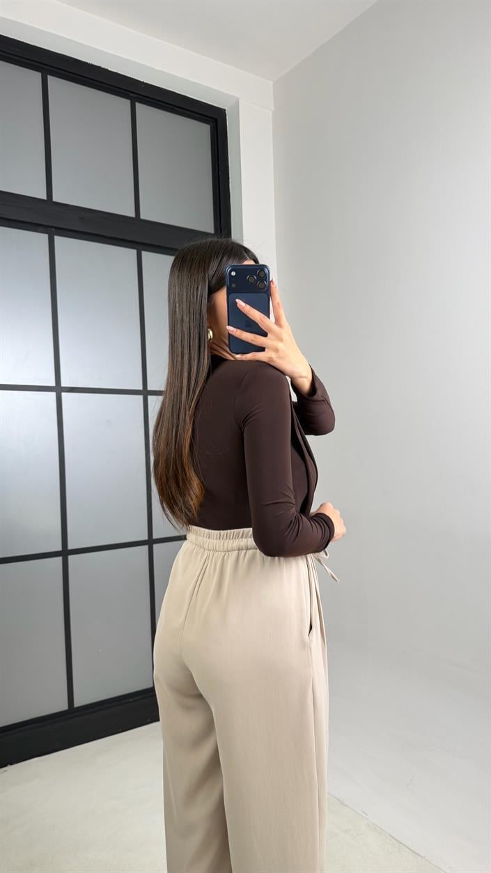 Taş Beli Lastikli Kuşaklı İthal Kumaş Pantolon GAUS-00869