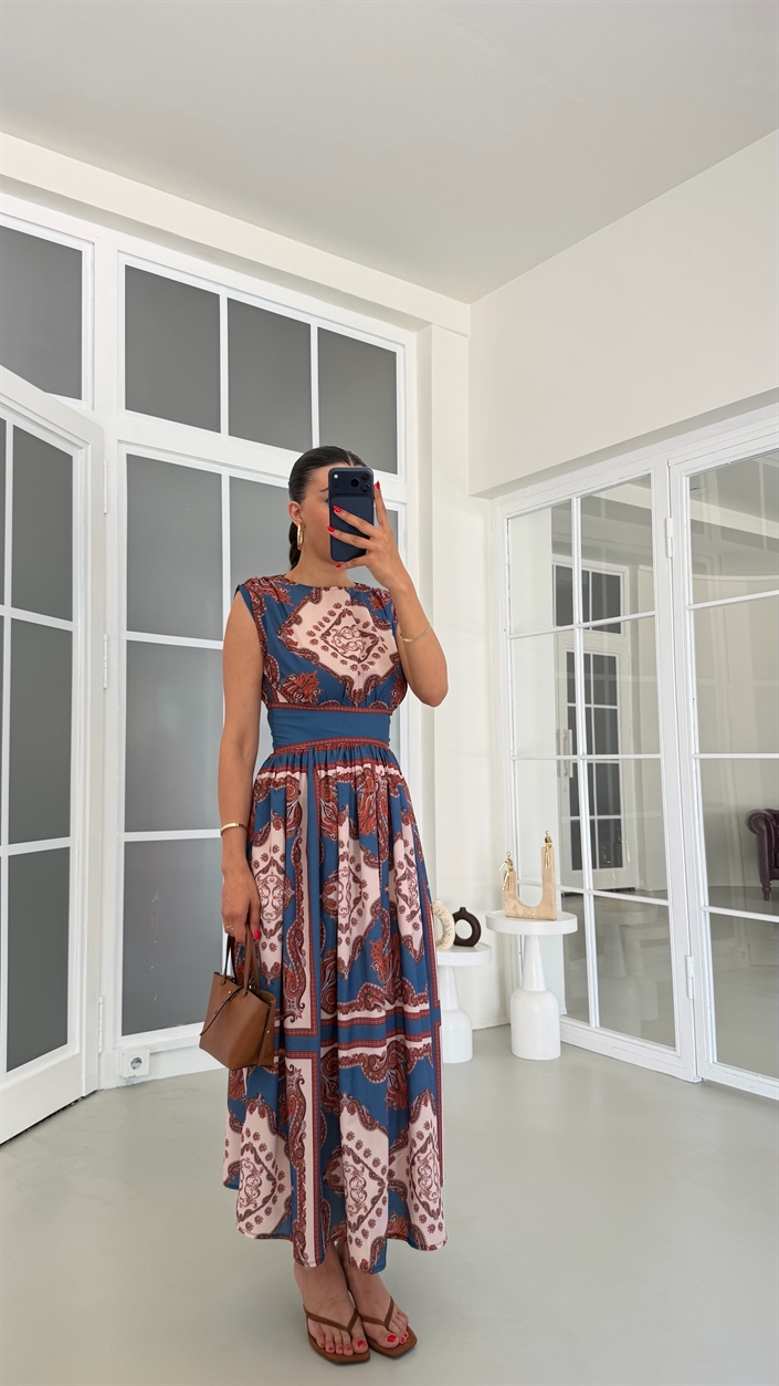 Çok Renkli Vintage Elbise GAUS-01859