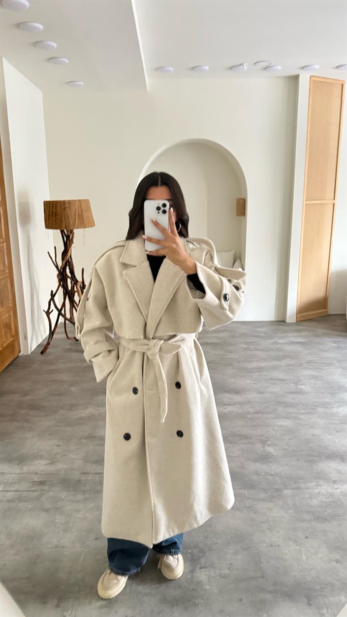 Taş Astarlı Kuşaklı Premium Kaşe Kaban GAUS-00505