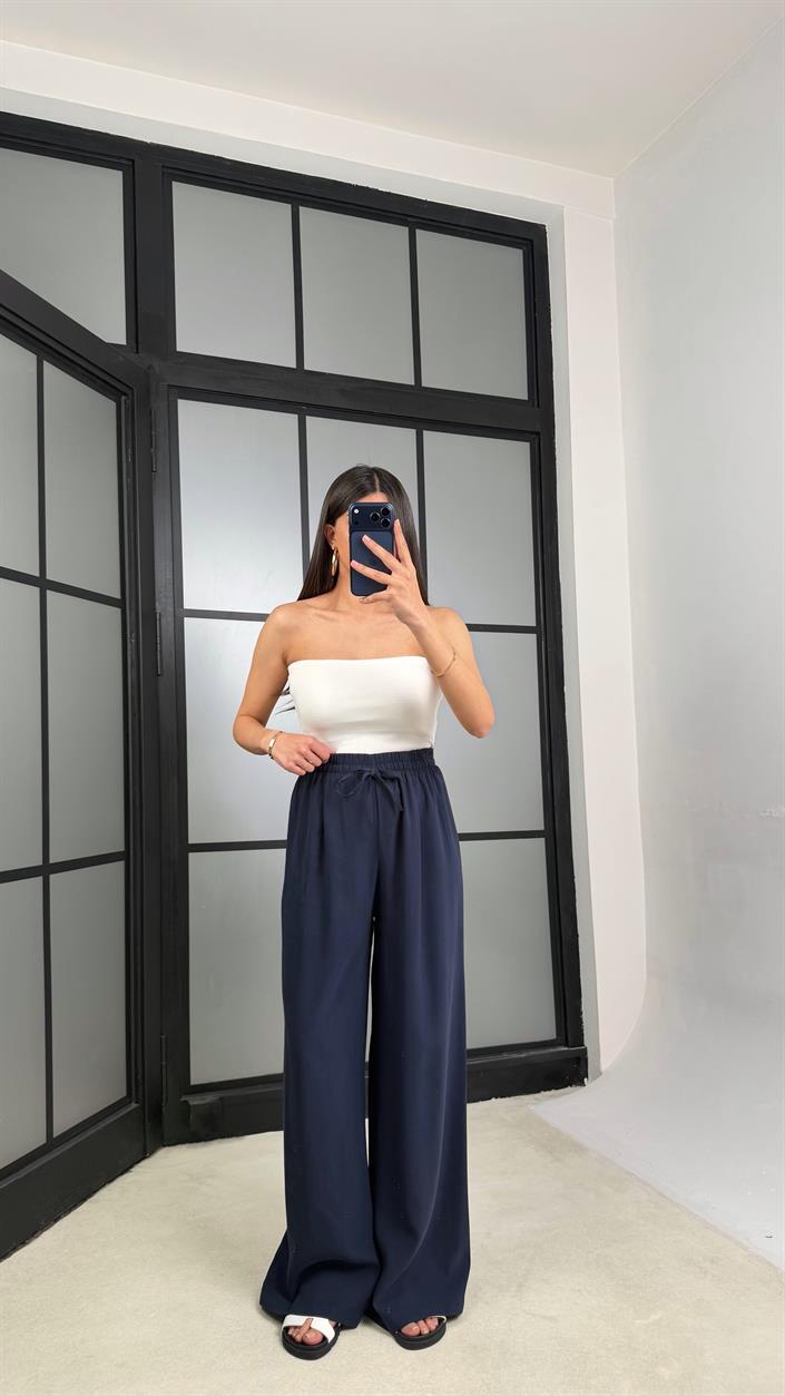Lacivert Beli Lastikli Tencel Pantolon GAUS-01331