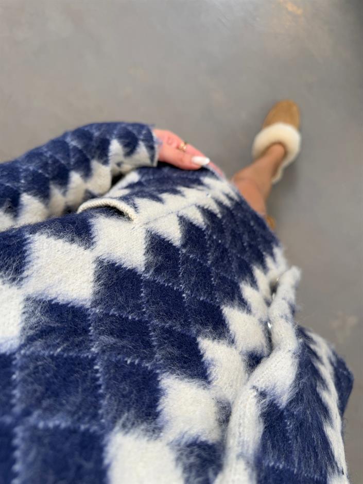 Lacivert Baklava Desenli MD Çıtçıt Düğmeli Sakallı Hırka