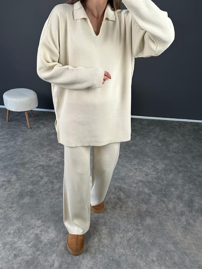 Taş Fitilli Polo Yaka Triko Takım