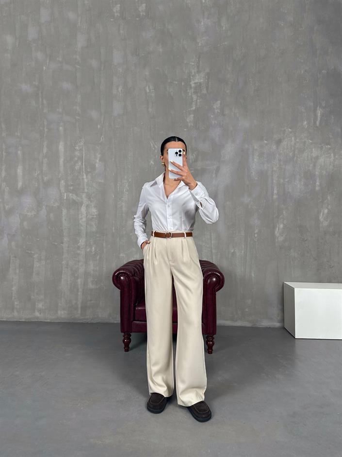 Taş Kemerli İthal Kumaş Palazzo Pantolon Gaus00090