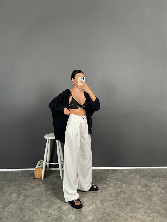 Avis Beyaz Poliviskon Bol Paça Pantolon