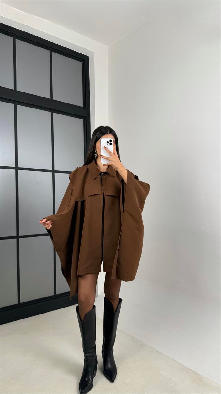 Kahve Premium Tasarım Panço Trençkot GAUS-00156