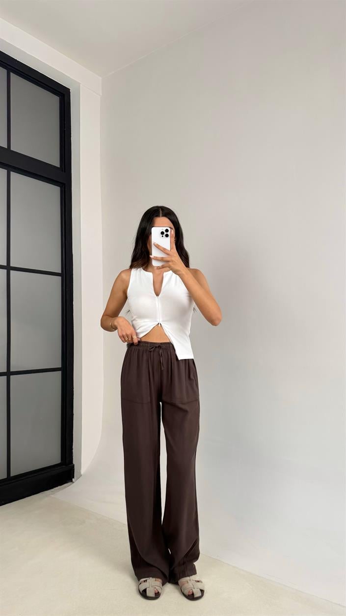 Acı Kahve Beli Lastikli Cep Detaylı Gabardin Pantolon GAUS-0082