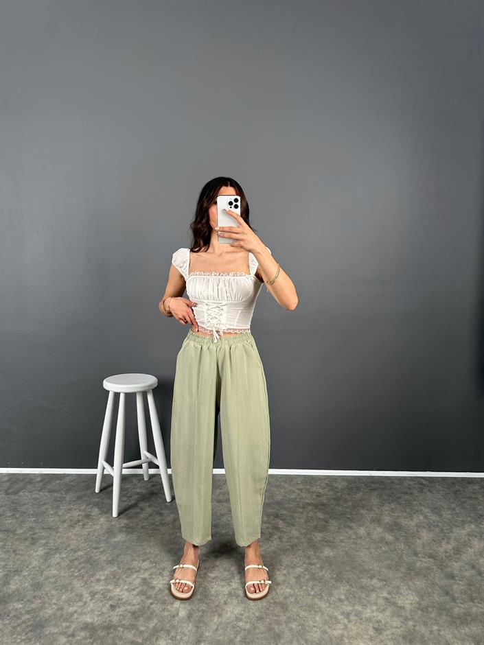 Nien Çağla Yeşili Tensel Kumaş Şalvar Pantolon