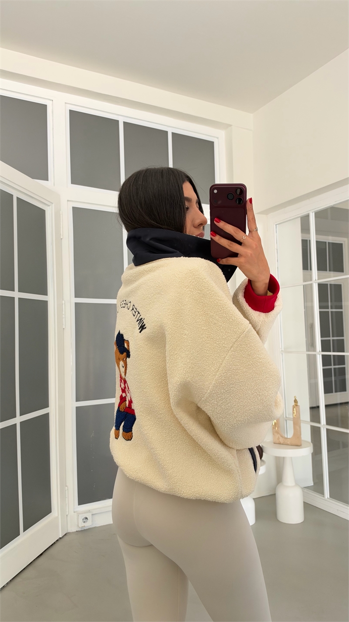 Lacivert Ayıcık Baskılı Muadil Polar Sweatshirt GAUS-02237