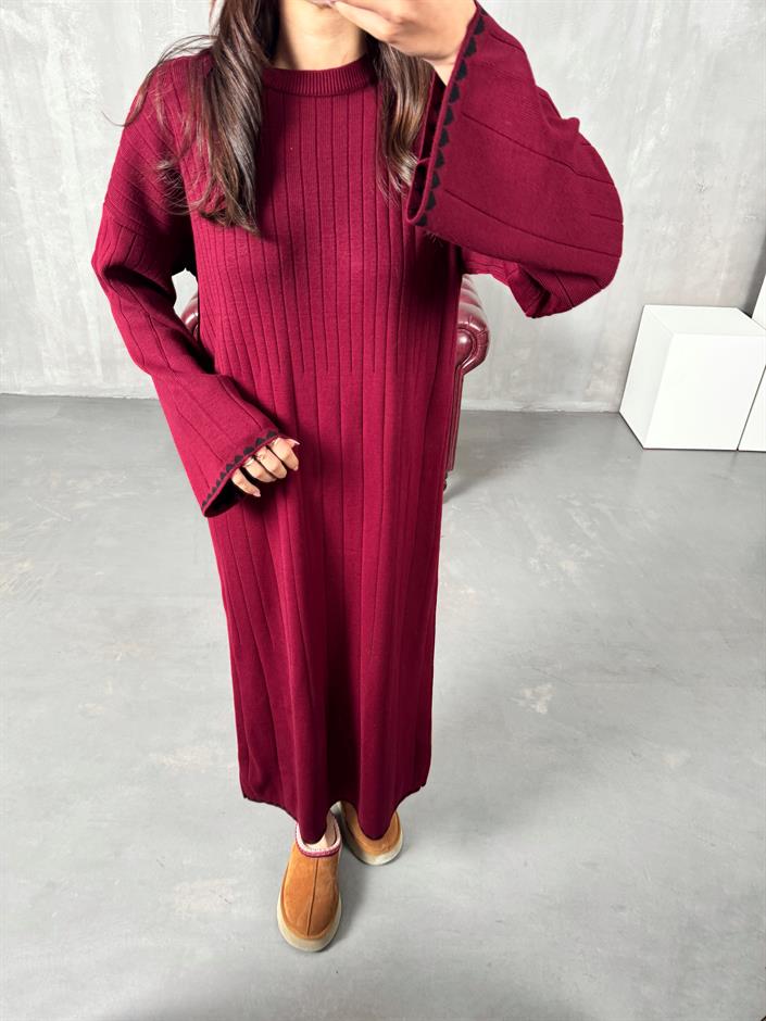 Terav Bordo Premium Triko Elbise