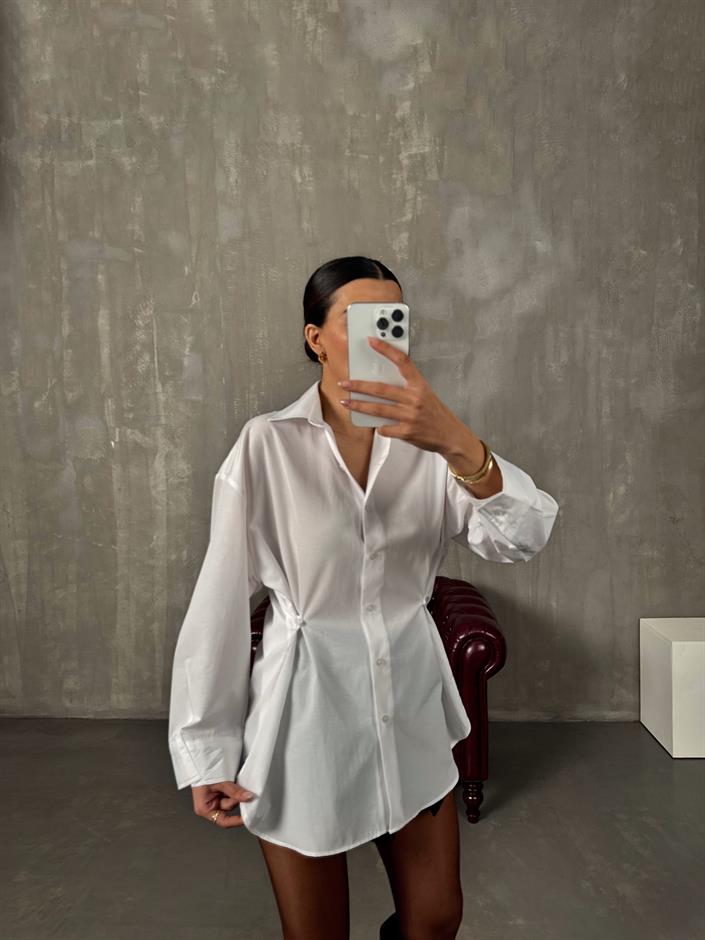 Athen Beyaz ZR Model Oversize Tasarım Gömlek