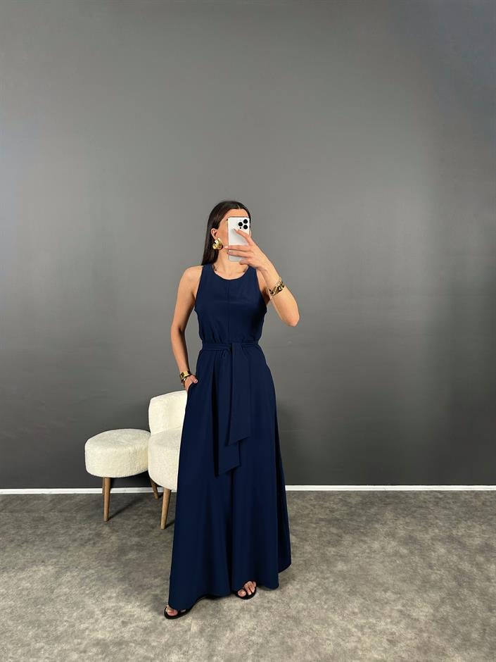 Brasil Lacivert Kuşaklı Cepli Tulum