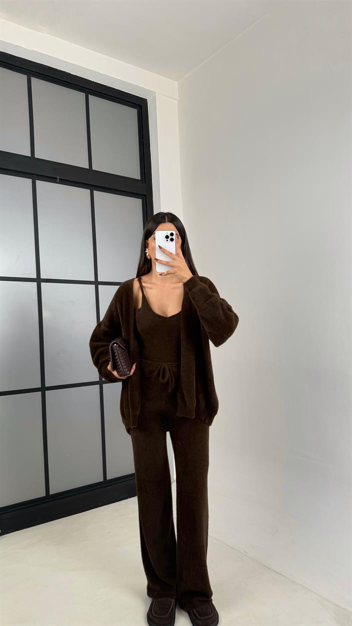 Kahve 3lü Peluş Tüylü Takım GAUS-00441