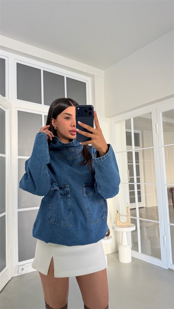 Mavi Dik Yaka Premium Denim Sweatshirt GAUS-02057