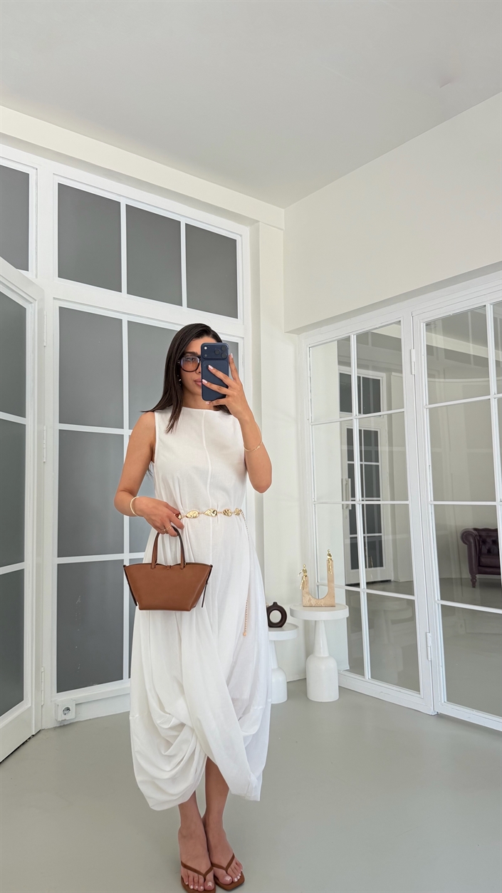 Beyaz Muadil Astarlı Balon Elbise GAUS-01805