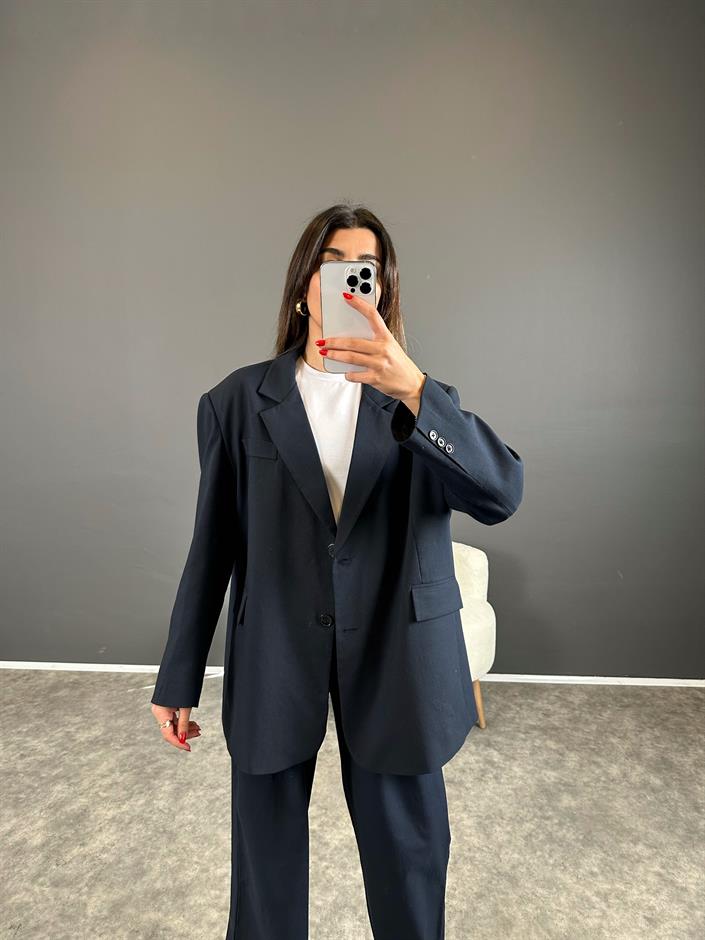 Pascal Lacivert Oversize Astarlı Blazer Ceket
