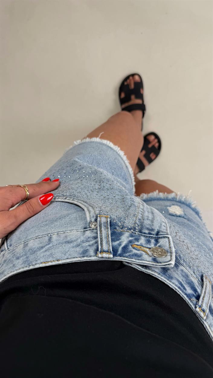 Mavi Taşlı Kesik Paça Denim Şort Gaus00478