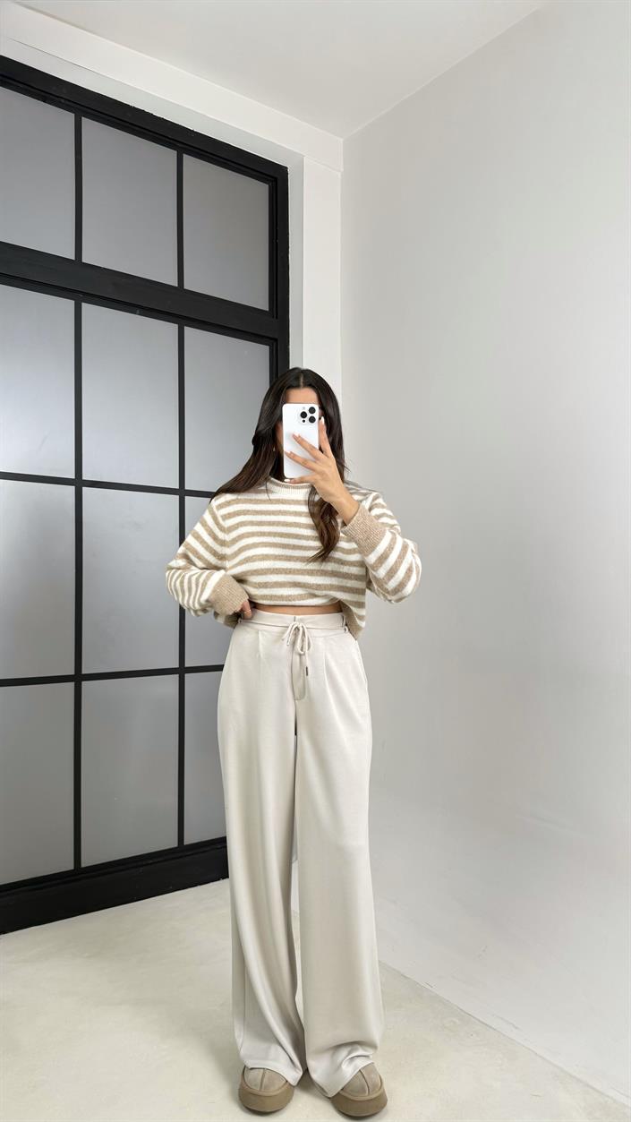 Taş Kuşaklı Cepli Modal Kumaş Pantolon GAUS-00539