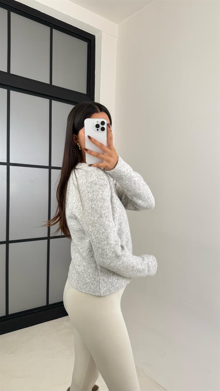 Gri Düğmeli Triko Hırka GAUS-00224