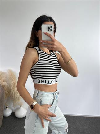 Çizgili Baskılı Crop 