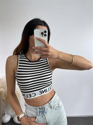 Çizgili Baskılı Crop 