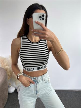 Çizgili Baskılı Crop 