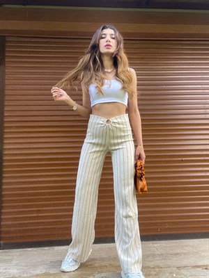 Çizgili Halka Dekolteli Pantolon