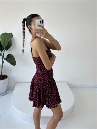 Cruella Siyah Çiçekli Çıtır Elbise 