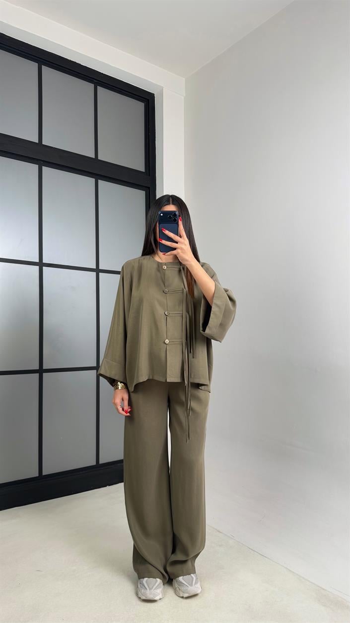 Haki Püsküllü Muadil Modal Takım GAUS-00998