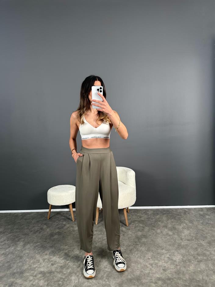 Tanya Haki Yazlık Modal Kumaş Harem Pantolon