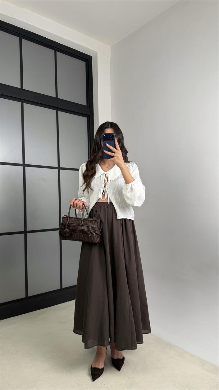 Acı Kahve Vual Astarlı Prenses Etek GAUS-01148