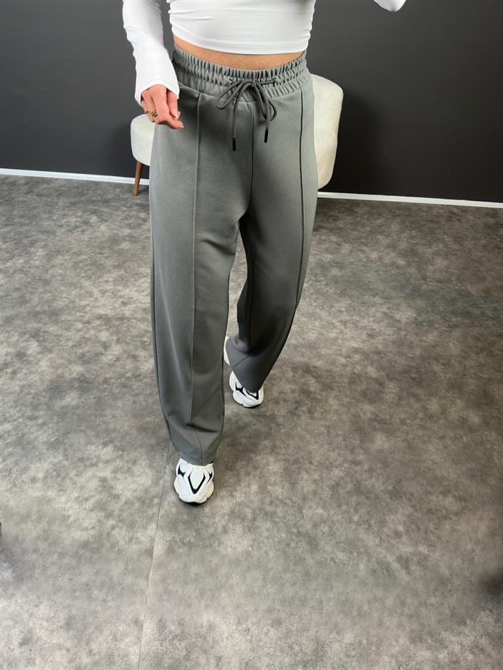 Eyra Gri Çımalı Beli Lastikli Pantolon