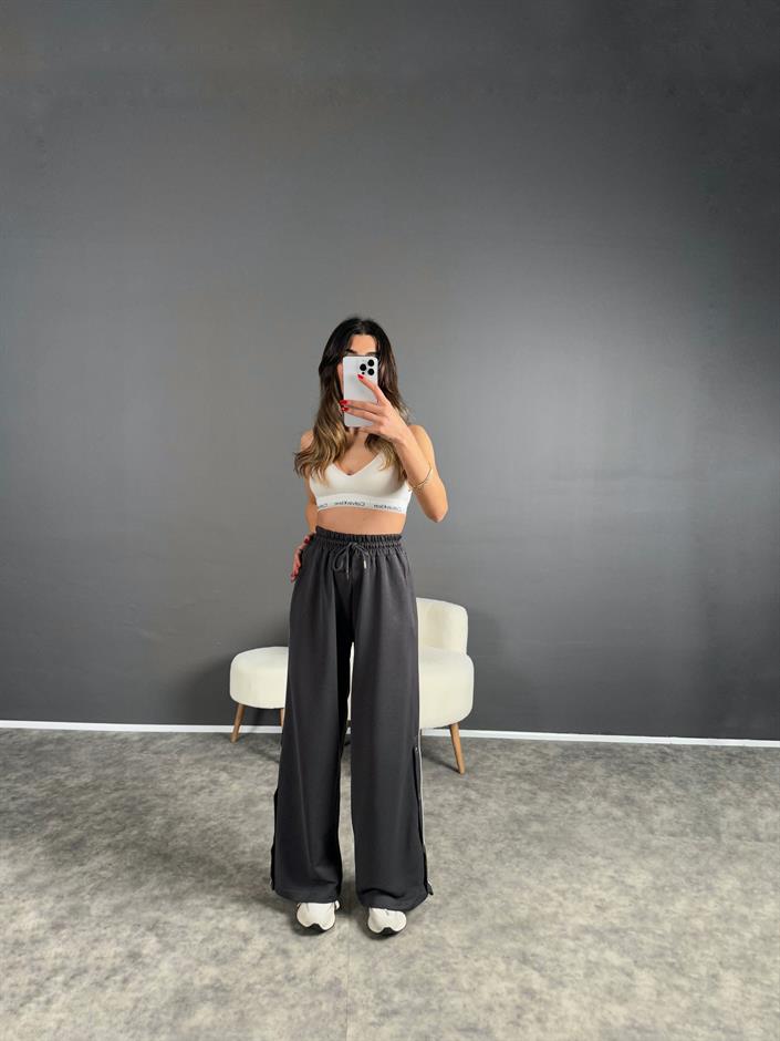 Füme Şeritli Çıtçıt Düğmeli Eşofman Altı