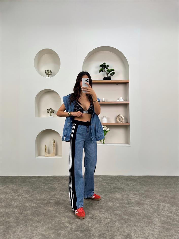 RCH Premium Beli Lastikli Şeritli Jean Pantolon