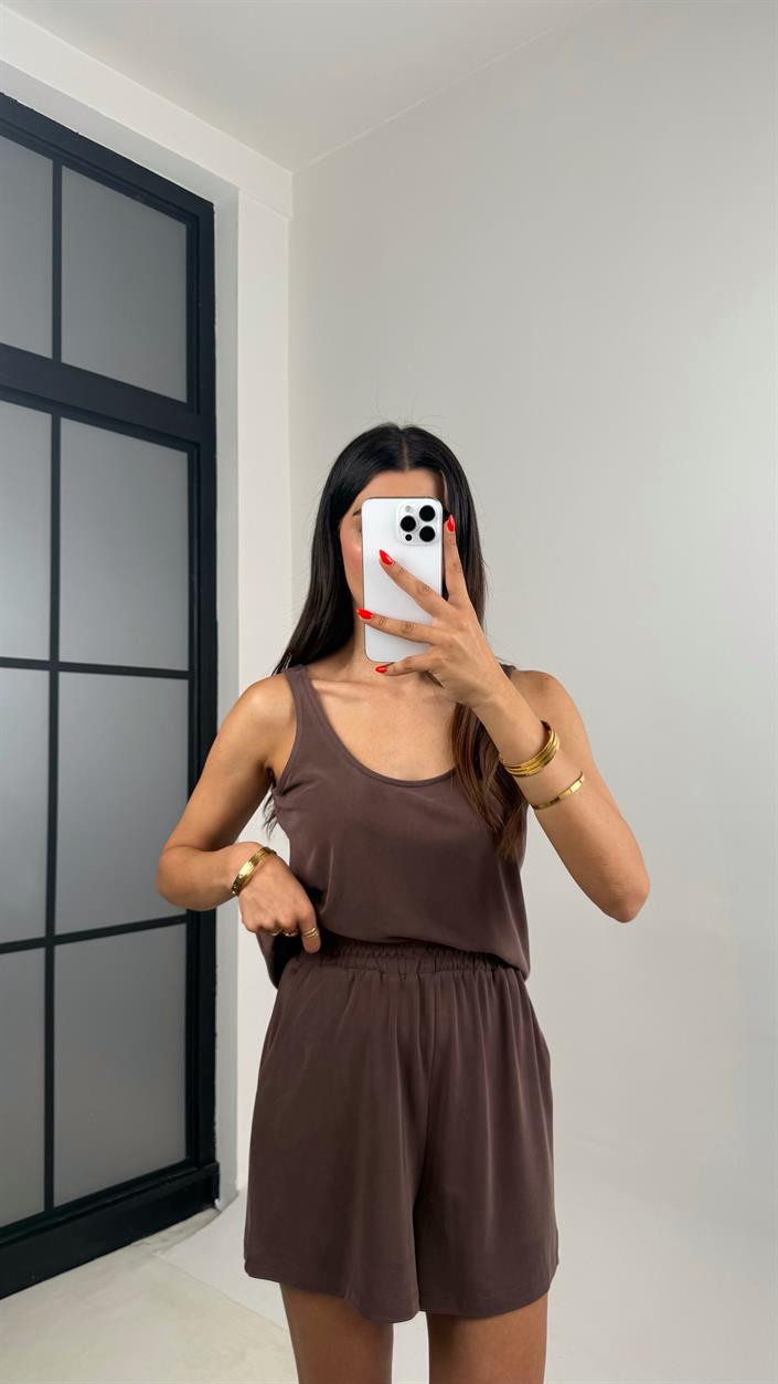 Kahve Atlet Şort Basic Modal Takım GAUS-0013