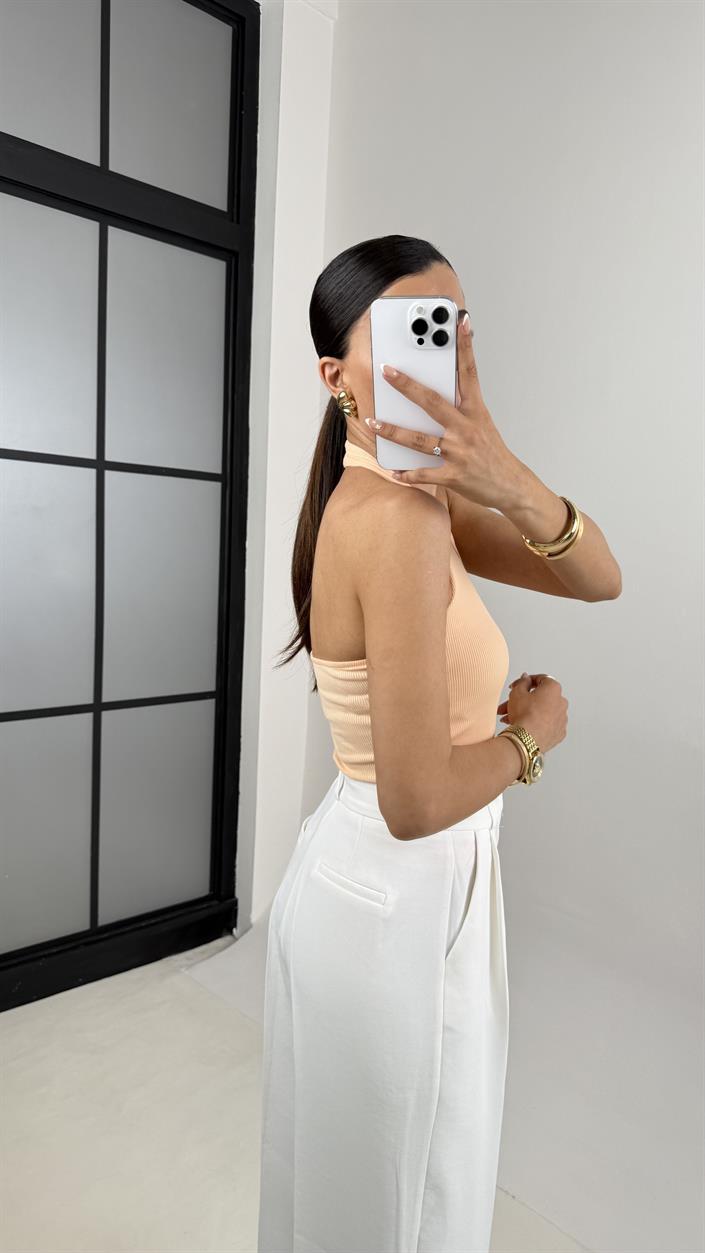 Somon Boyundan Askılı Triko Crop Gaus00592