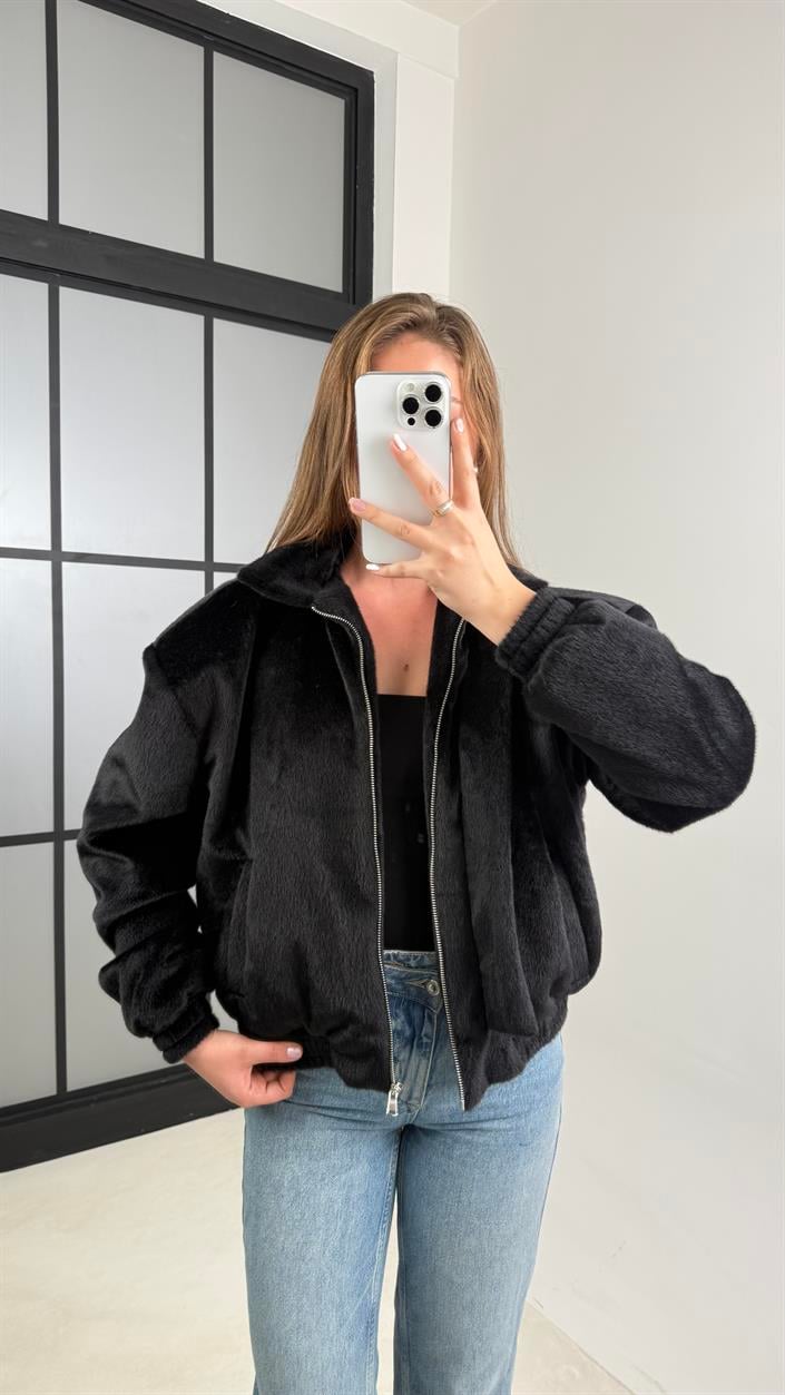 Siyah Astarlı Kürk Bomber Ceket GAUS-00496