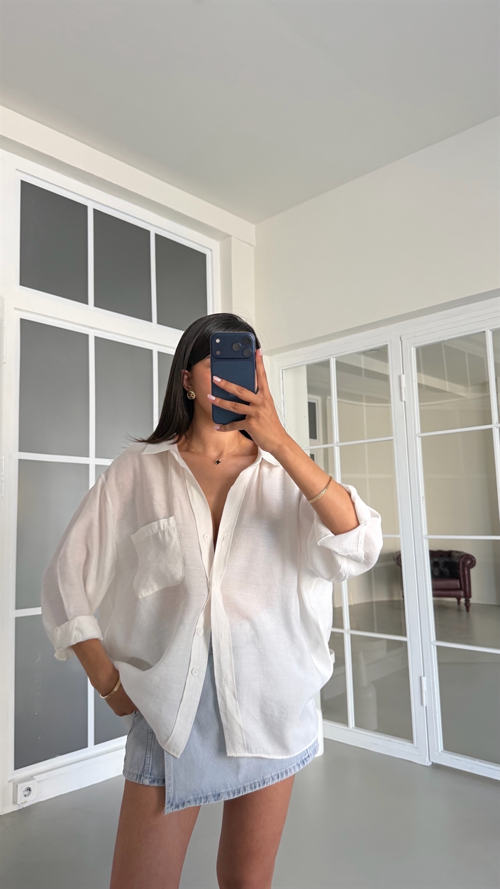 Beyaz Oversize Tencel Gömlek GAUS-01698