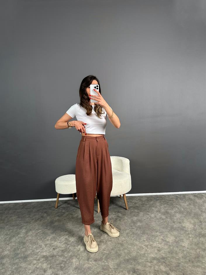 Wuud Kahverengi İthal Kumaş Şalvar Pantolon