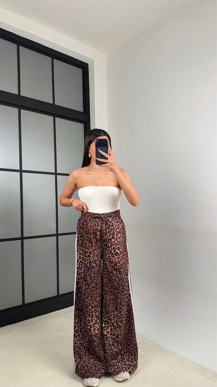 Leopar Şerit Detaylı Beli Lastikli Pantolon GAUS-01141
