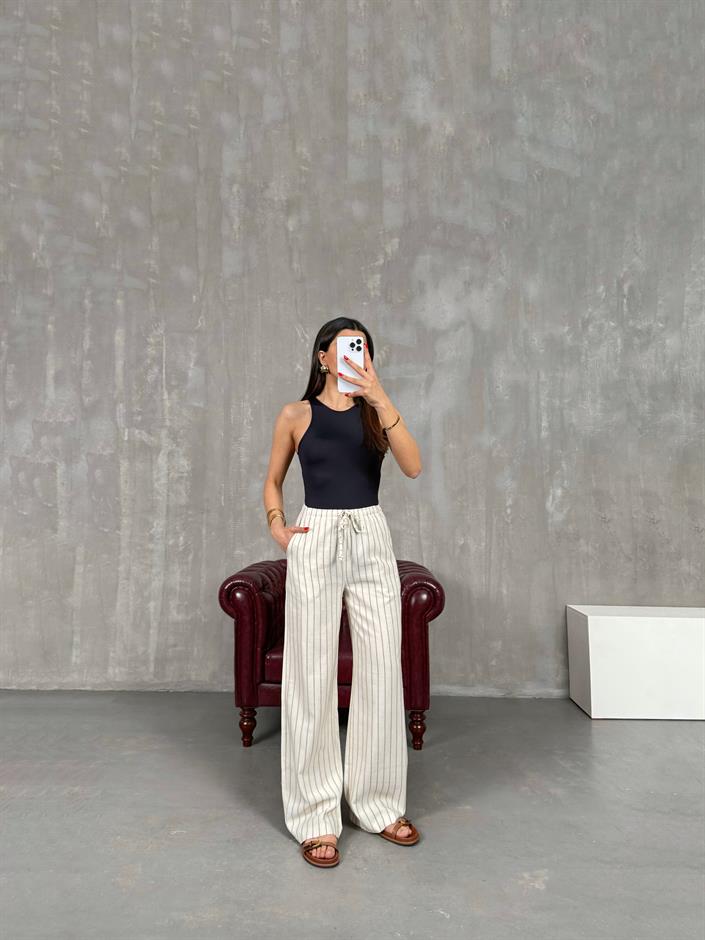 Taş Çizgili Keten Pantolon Gaus00161