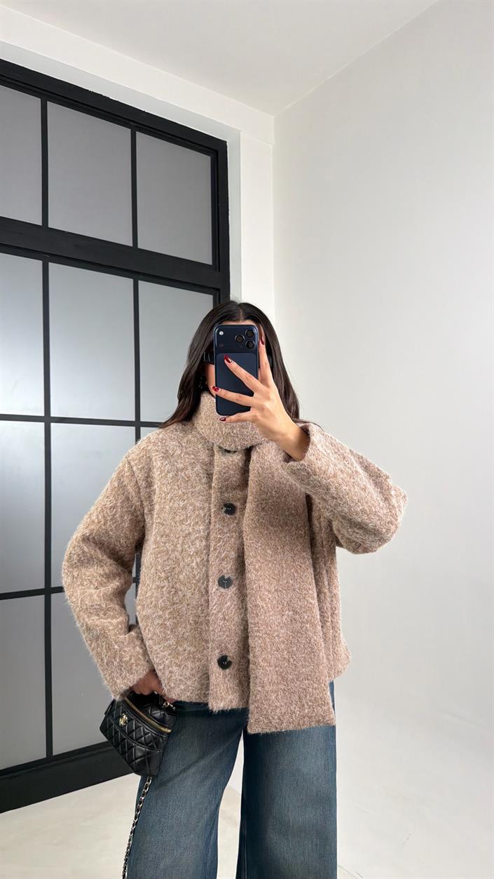 Bej ZR Muadil Astarlı Atkı Detaylı Kırçıllı Ceket GAUS-00718