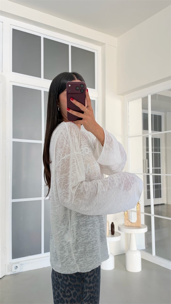 Beyaz Yazı Baskılı Oversize Tshirt GAUS-02243